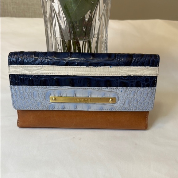 Brahmin Handbags - Brahmin Blue Navy Light Blue White and Brown Croc-Embossed Leather Wallet